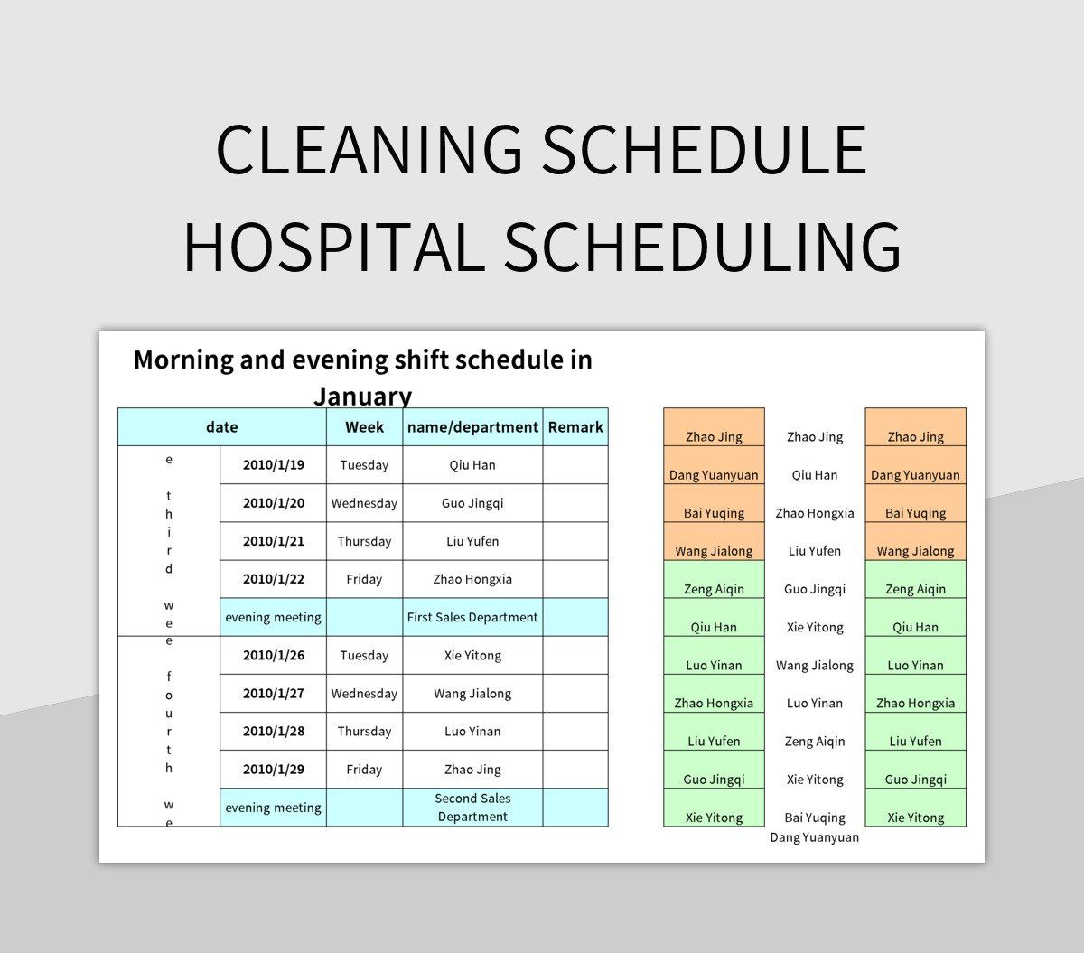 cleaning schedule hospital scheduling excel template