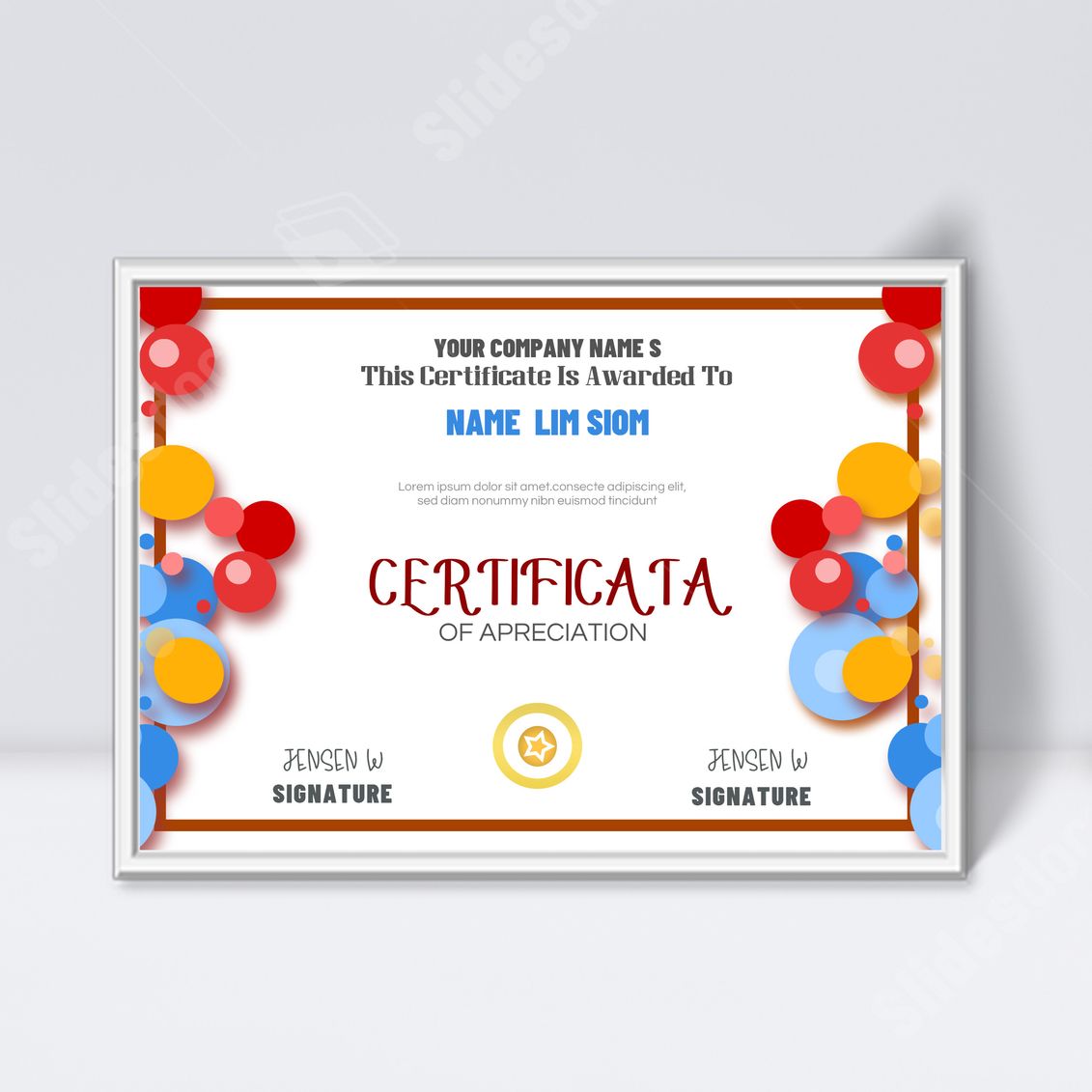 colorful modern geometric round business certificate with vibrant hues word template