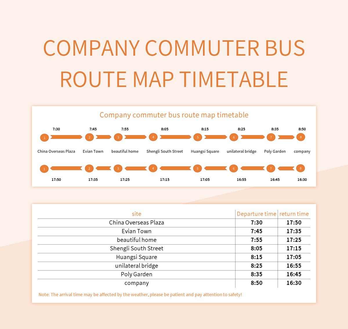 Company commuter bus route map timetable excel template