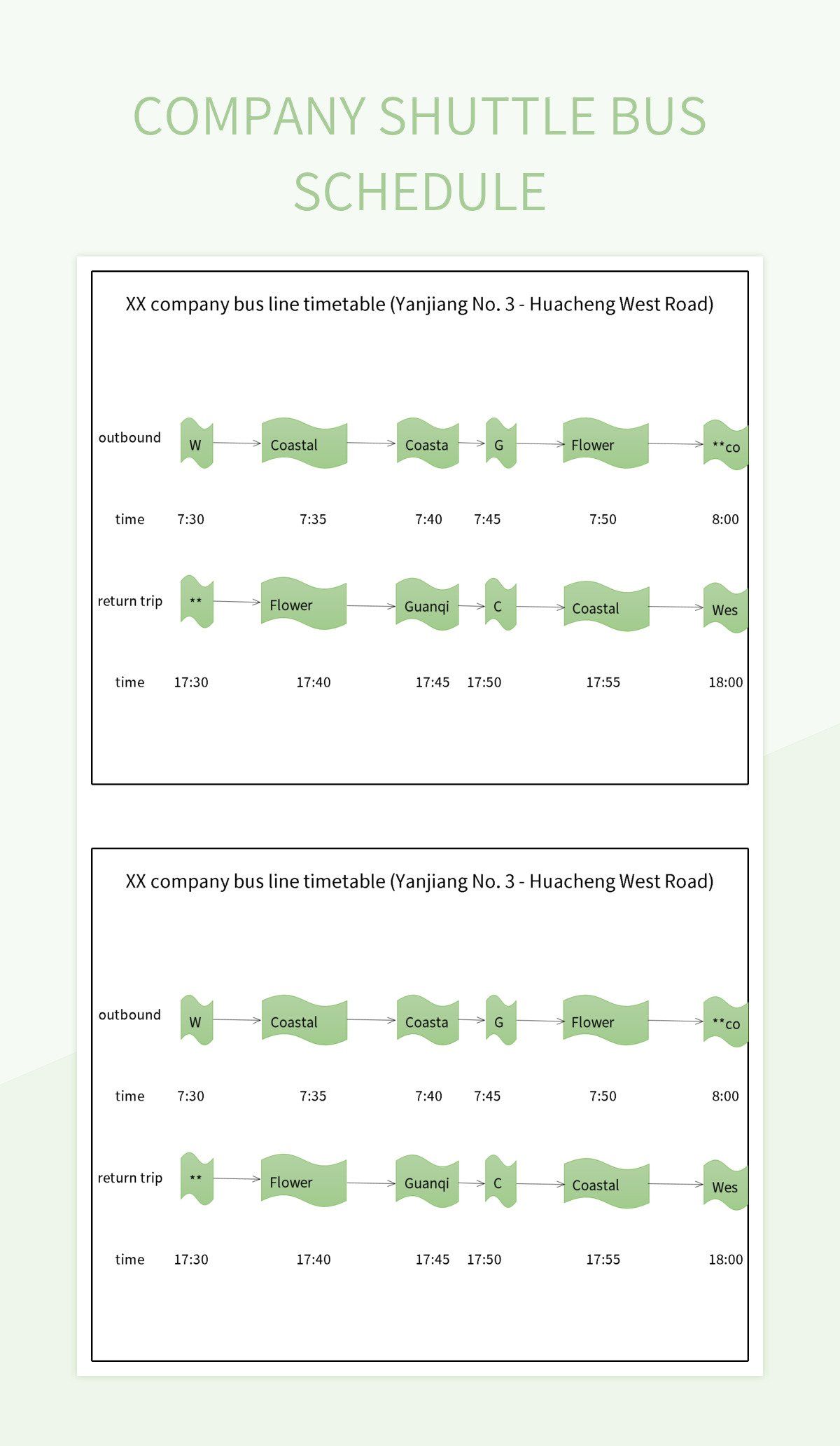 Company shuttle bus schedule excel template