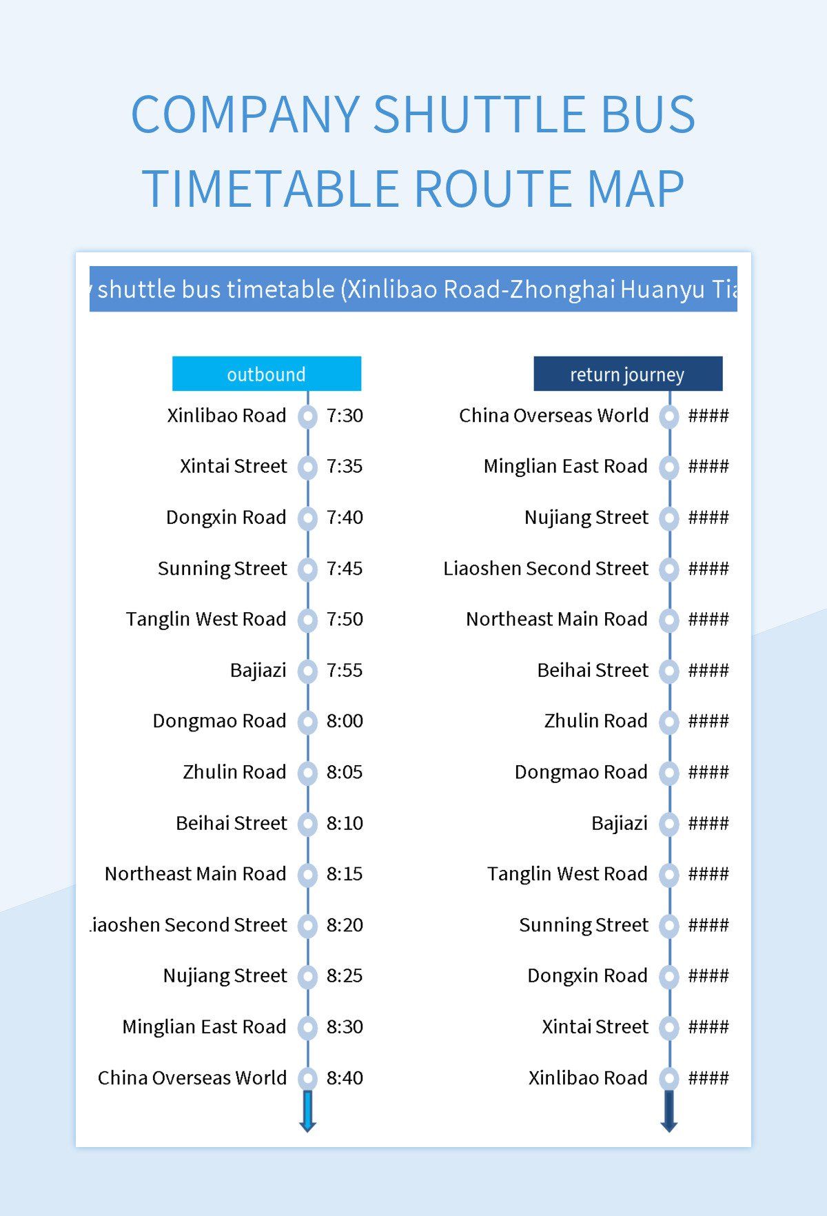 Company shuttle bus timetable route map excel template