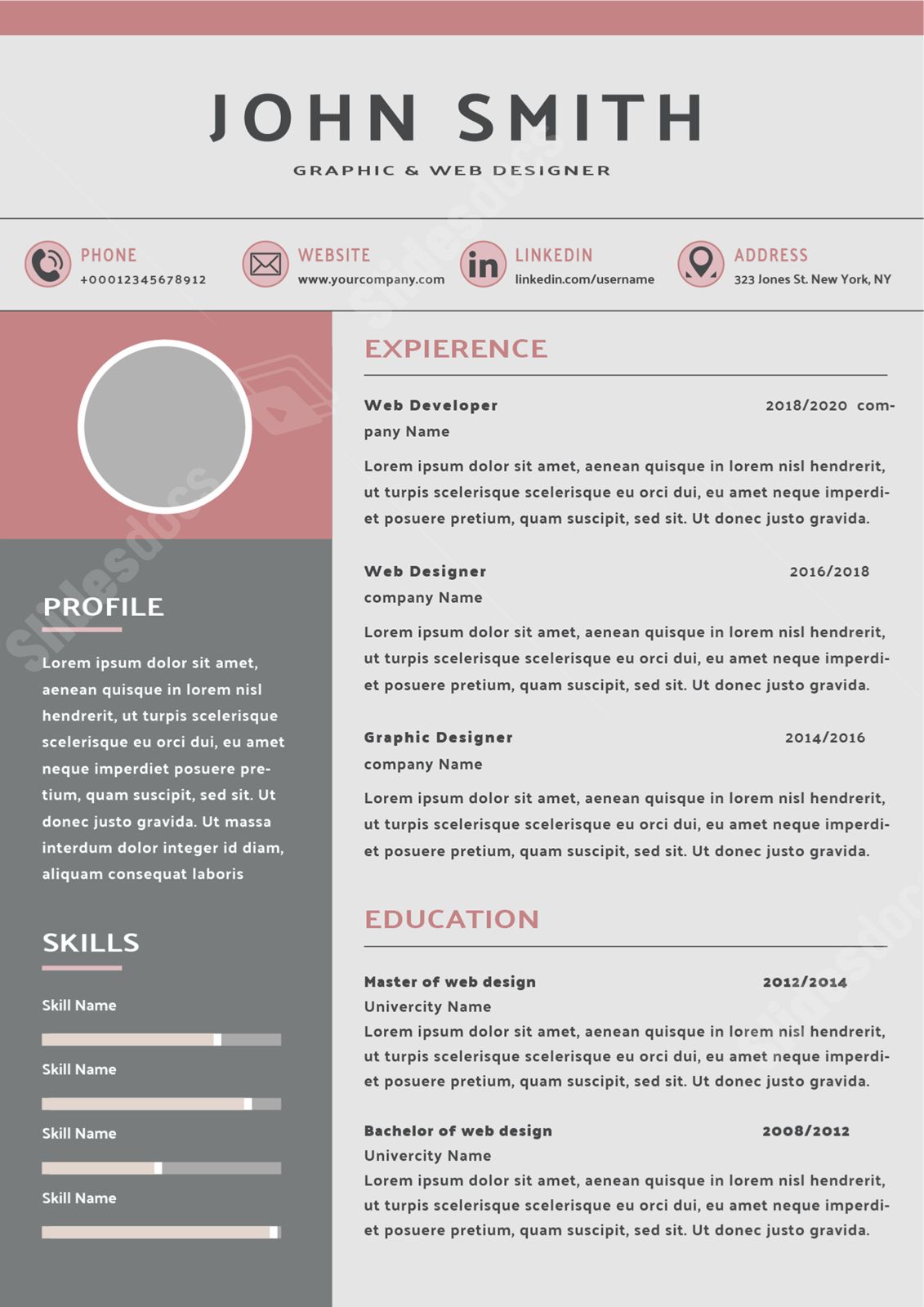 concise recruitment resume in gray and pink tone word template