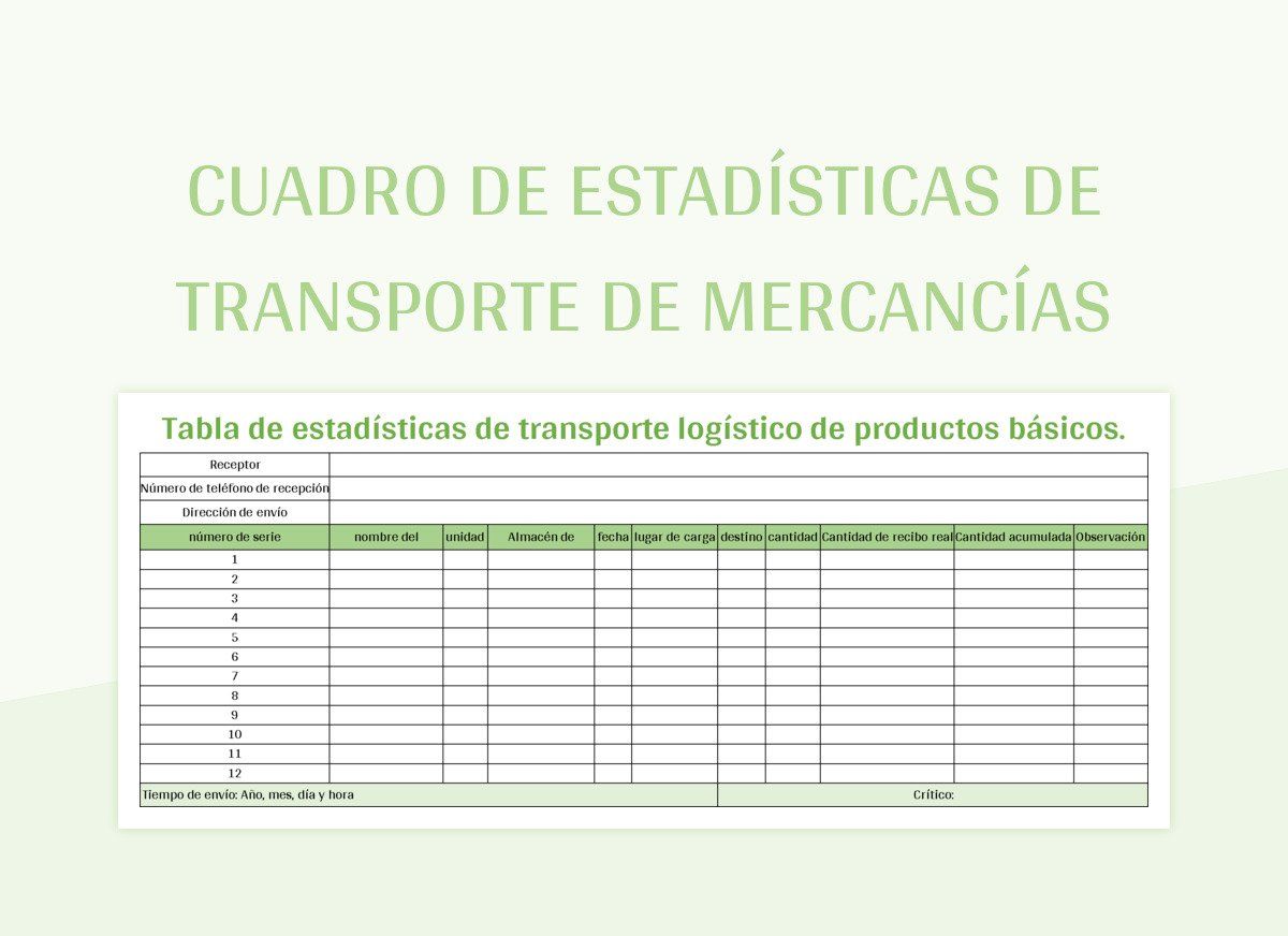 hoja de calculo para plantilla Cuadro De Estadísticas De Transporte De Mercancías excel