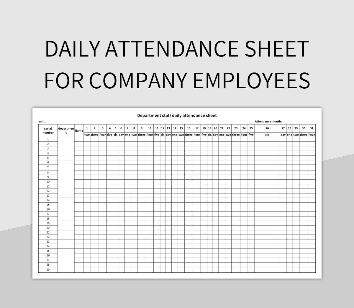 Daily attendance sheet for company employees excel template