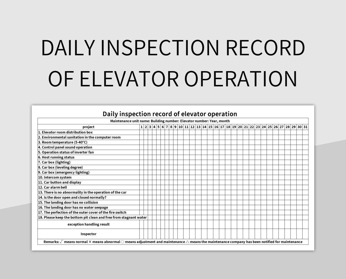 Daily inspection record of elevator operation excel template