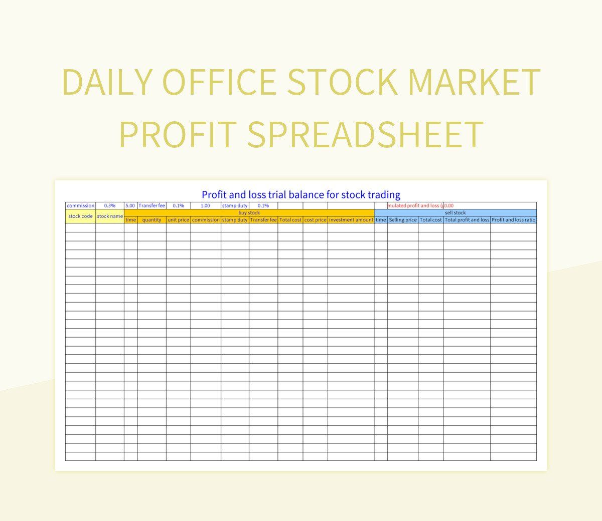 Daily office stock market profit spreadsheet excel template