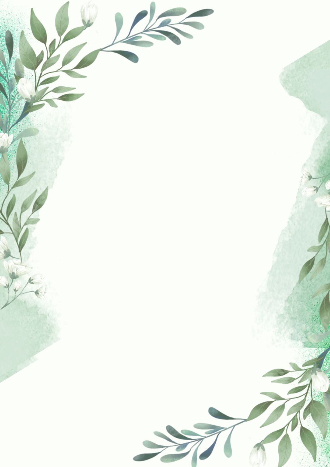 delicate green watercolor plant leaf with stylish appeal page border background word template
