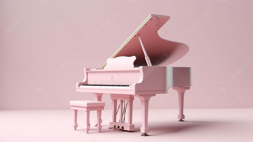 elegant rendering of a pink grand piano in a classic design powerpoint background