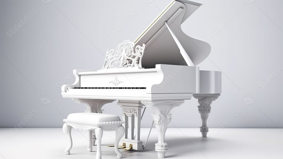elegant white piano in 3d design powerpoint background