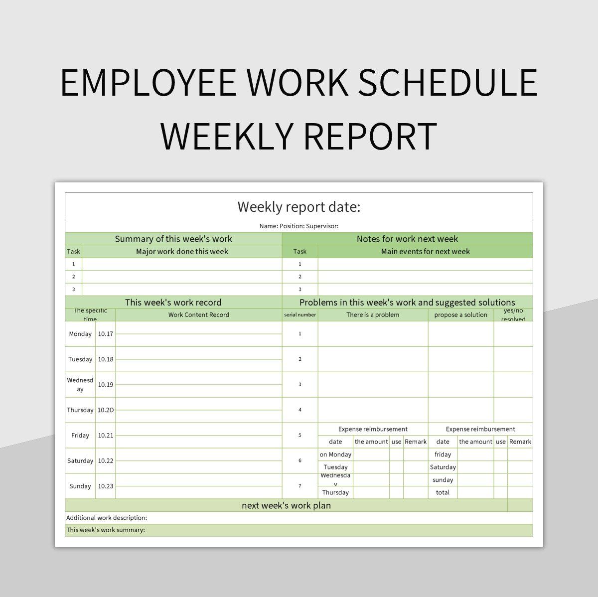 Employee work schedule weekly report excel template