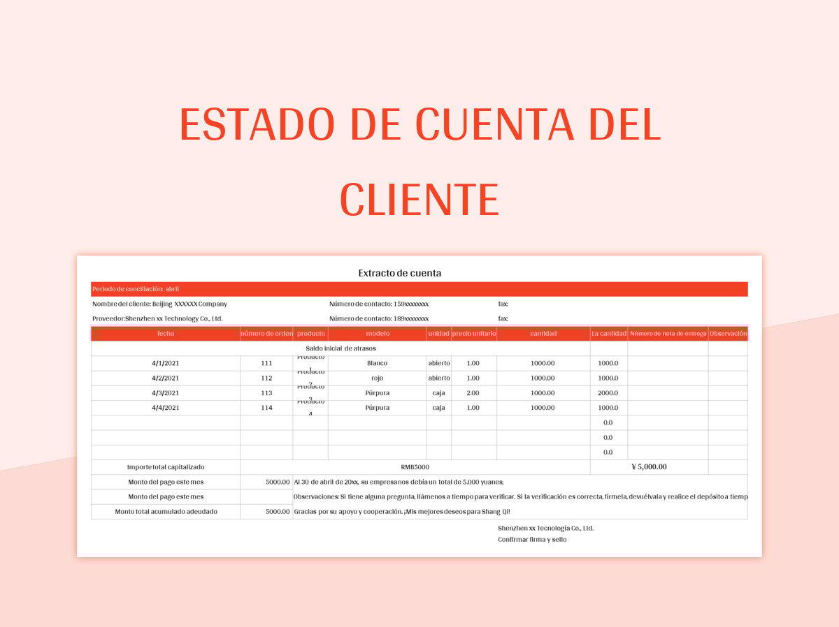 hoja de calculo para plantilla Estado De Cuenta Del Cliente excel
