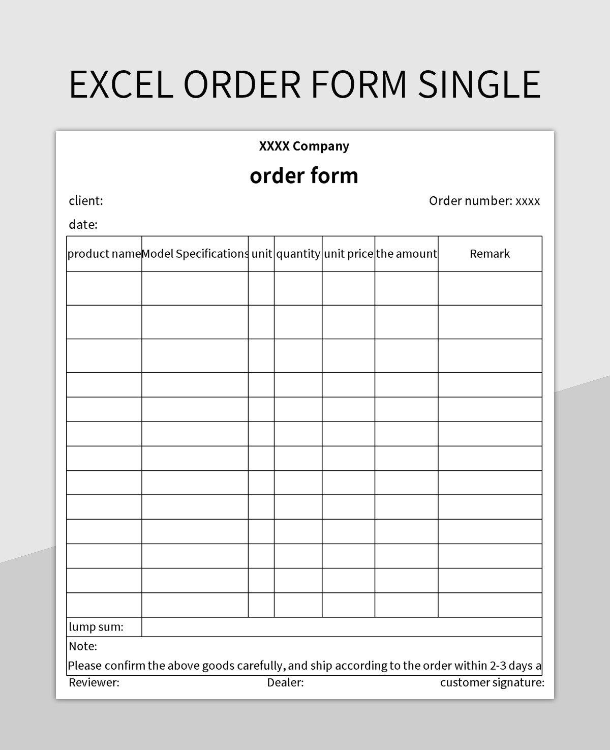 excel order form single excel template