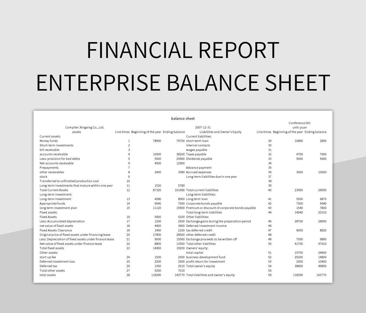 Financial Report Enterprise Balance Sheet excel template