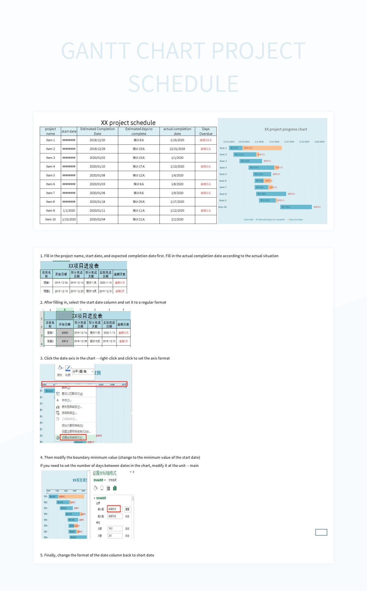 Gantt chart project schedule excel template