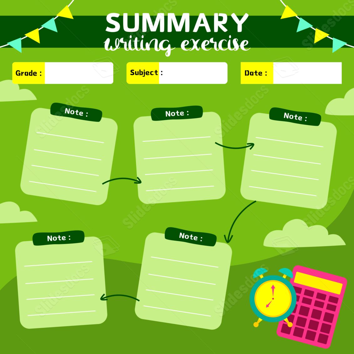 green note organizer school paper creative word template