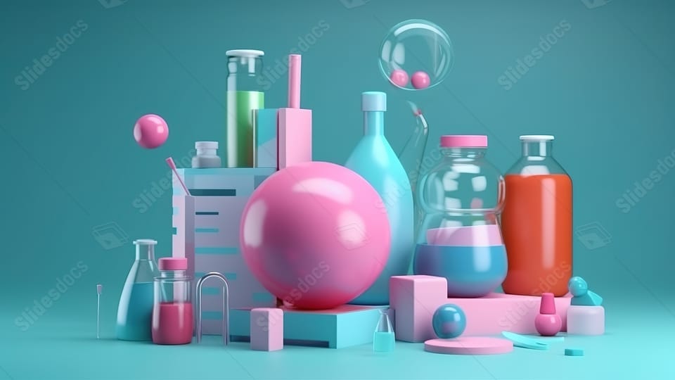 illustrative 3d render of set of science lab equipment powerpoint background