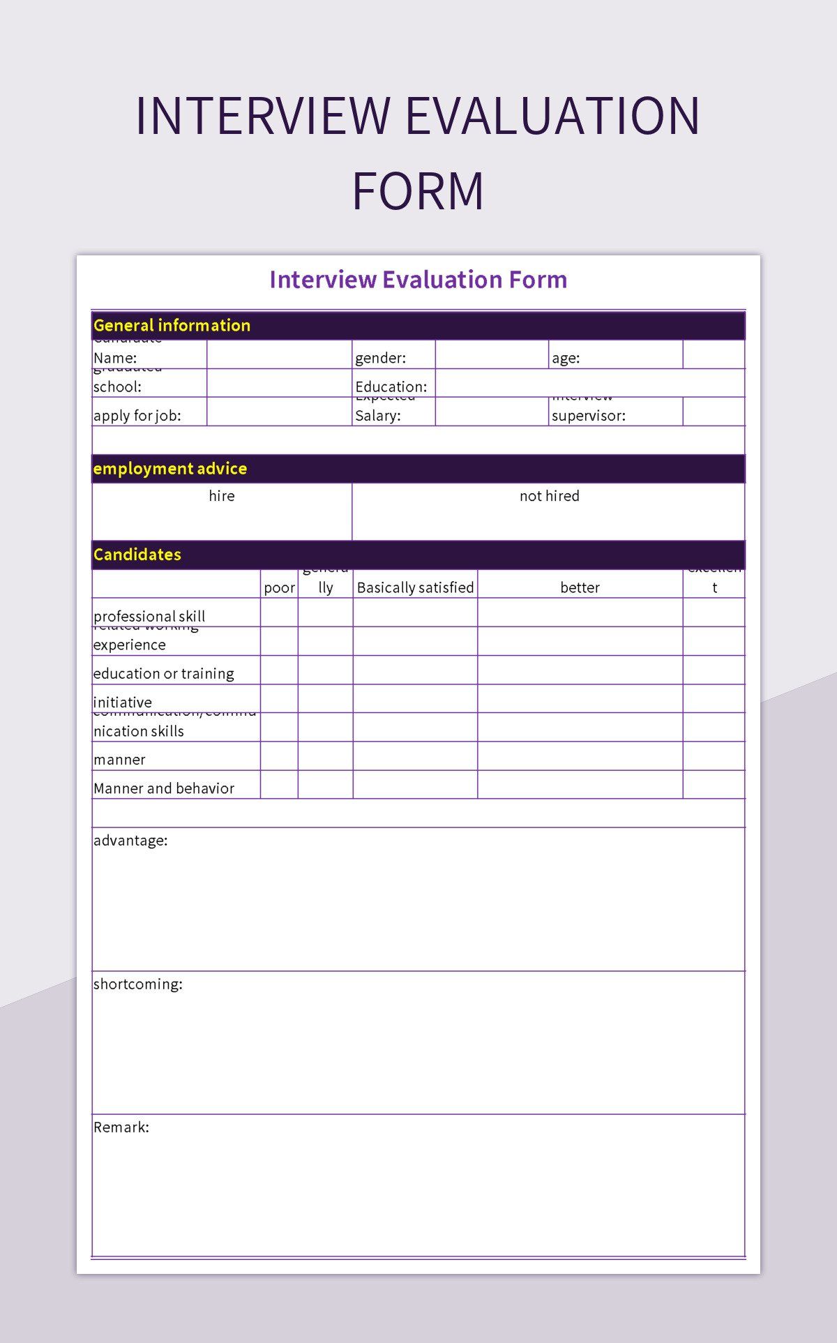 interview evaluation form excel template