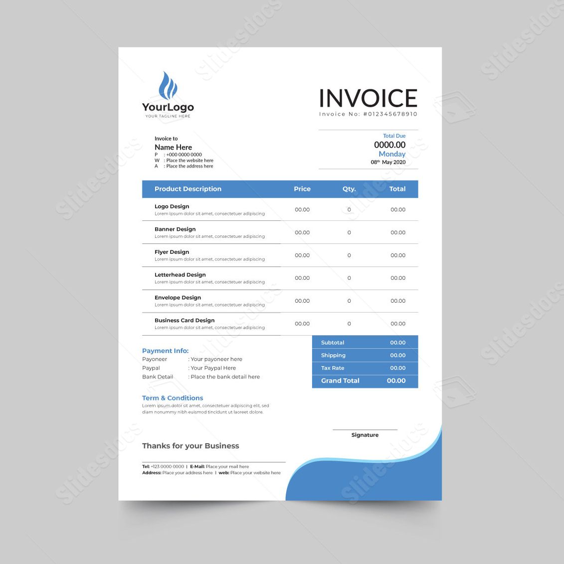 invoice branding price quotation bill design modern word template