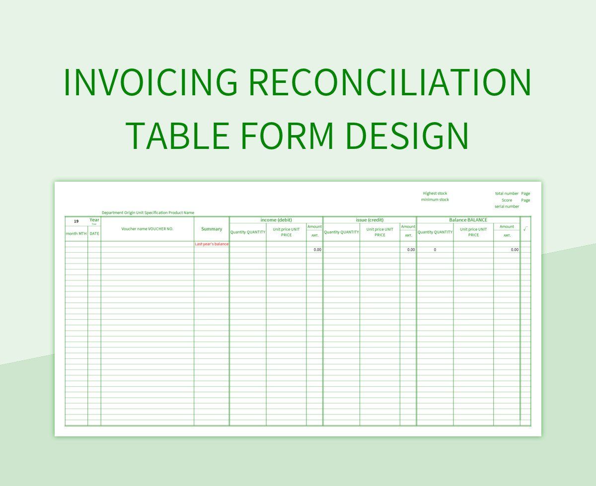 invoicing reconciliation table form design excel template