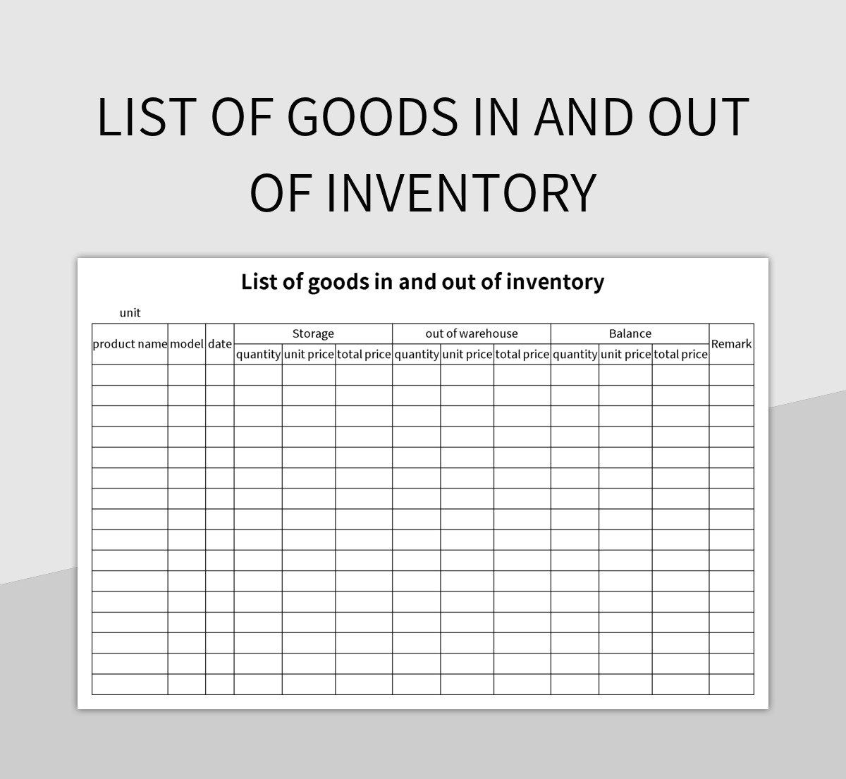 List of goods in and out of inventory excel template
