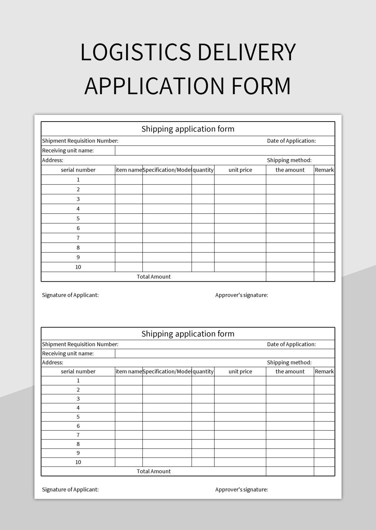 logistics delivery application form excel template