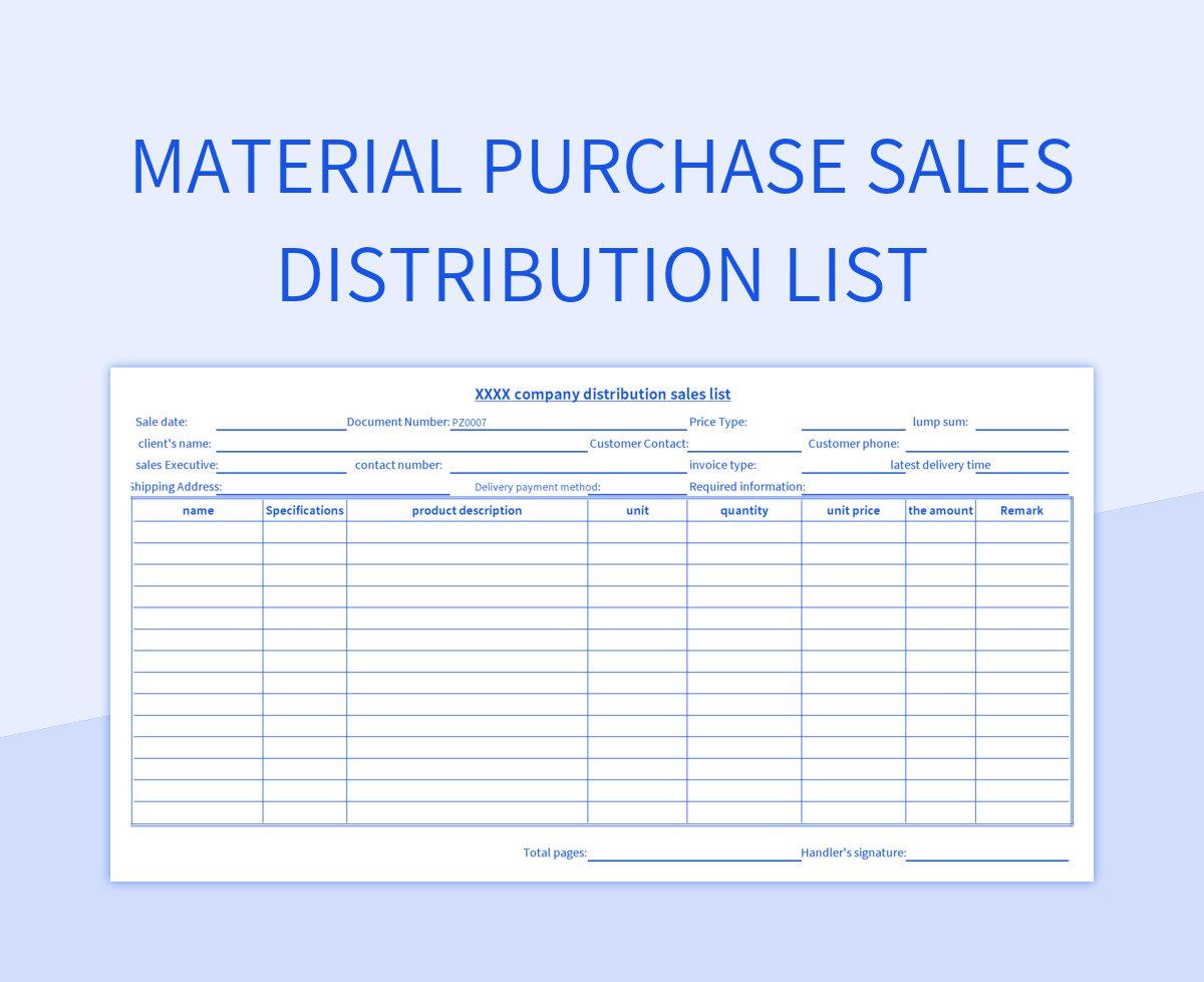 Material purchase sales distribution list excel template