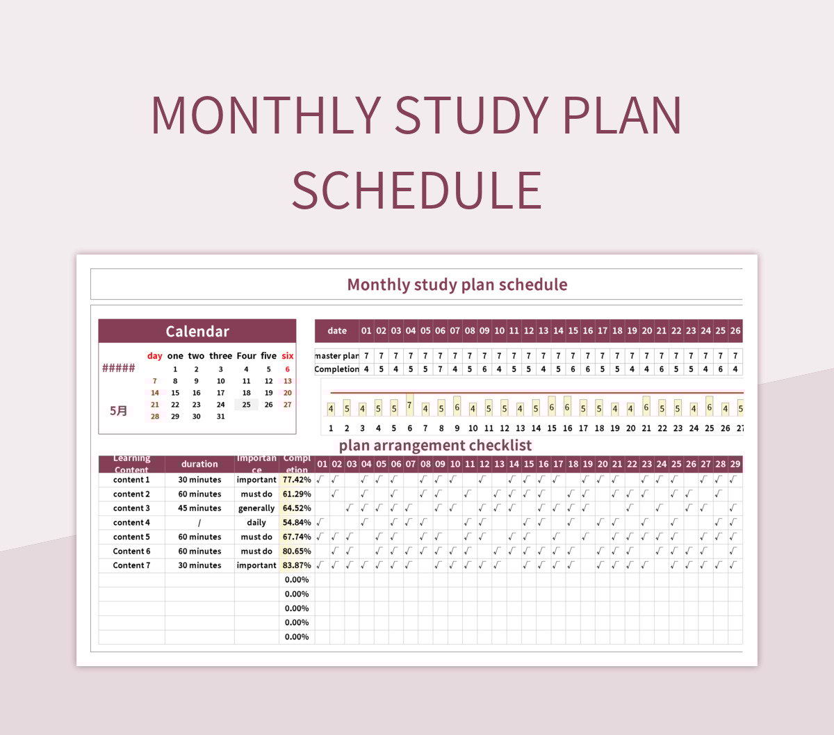 Monthly study plan schedule excel template