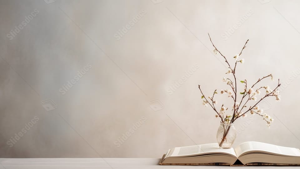 Nature inspired Composition Book Resting on Twigs with Light Textured powerpoint background