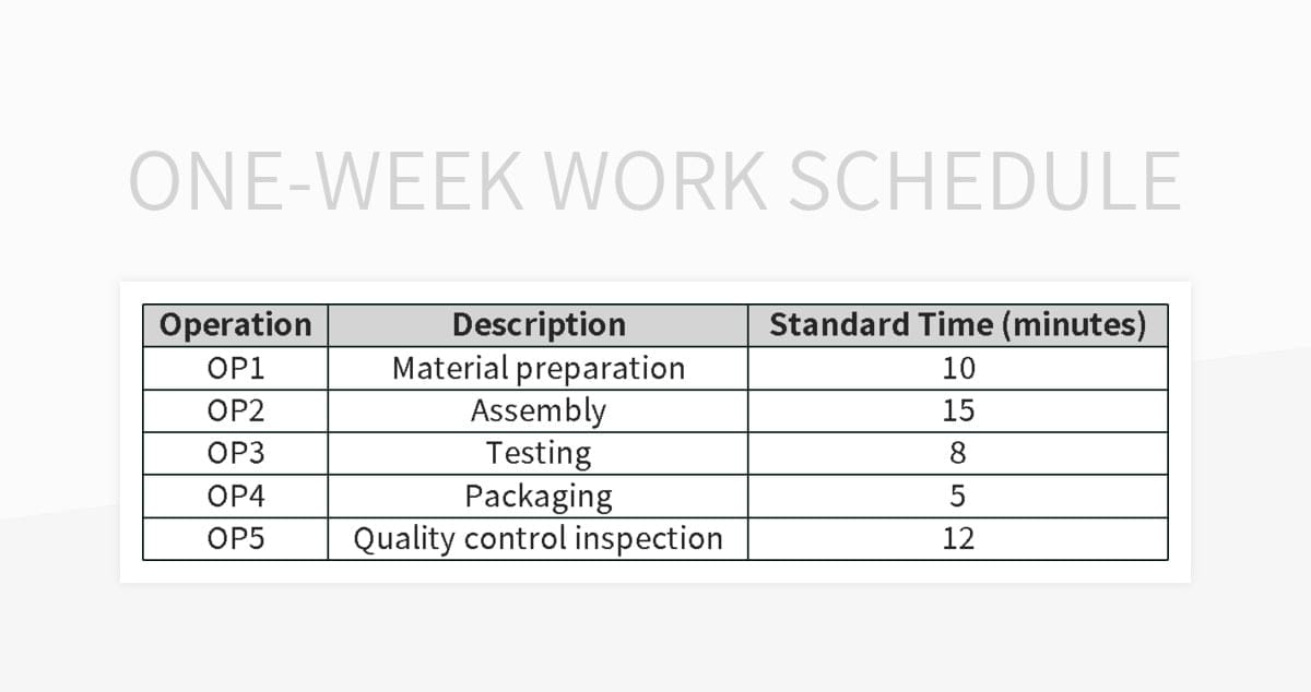 One-week work schedule excel template
