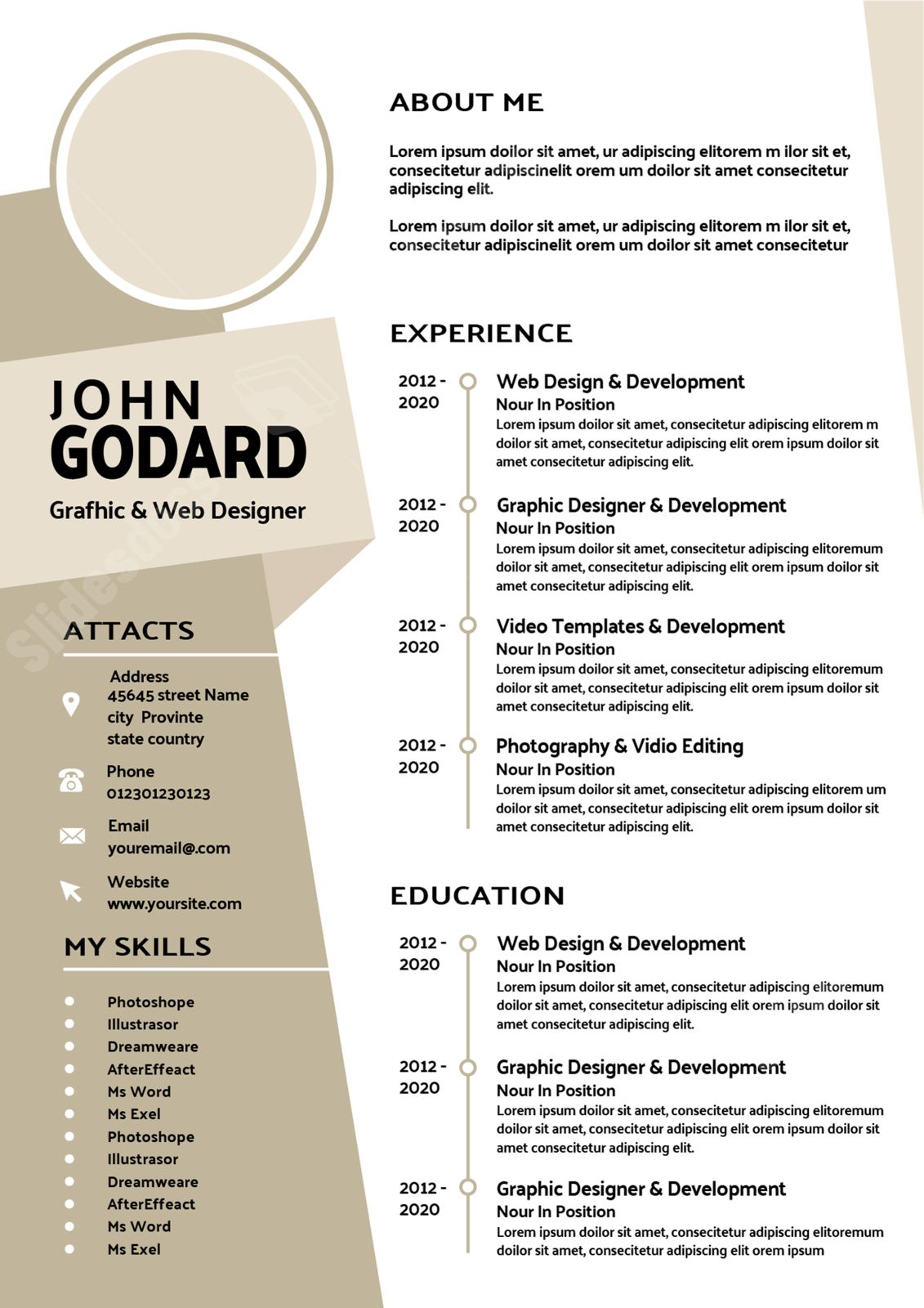 personal business recruitment resume with a light brown design word template