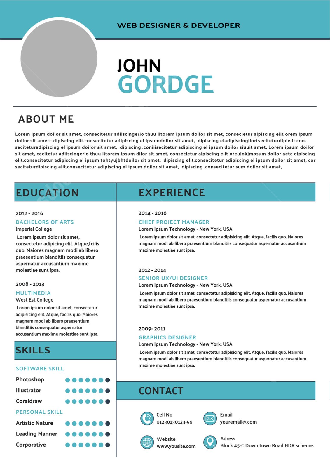 personal information form for recruitment resume in light blue color scheme word template