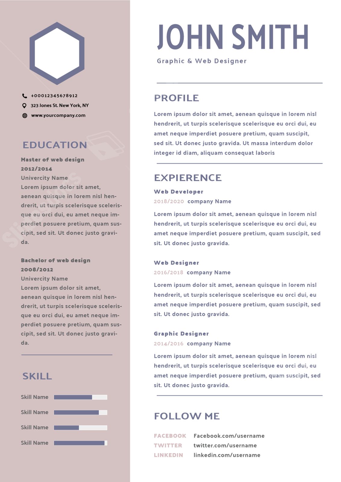 personal recruitment resume in pink for business word template