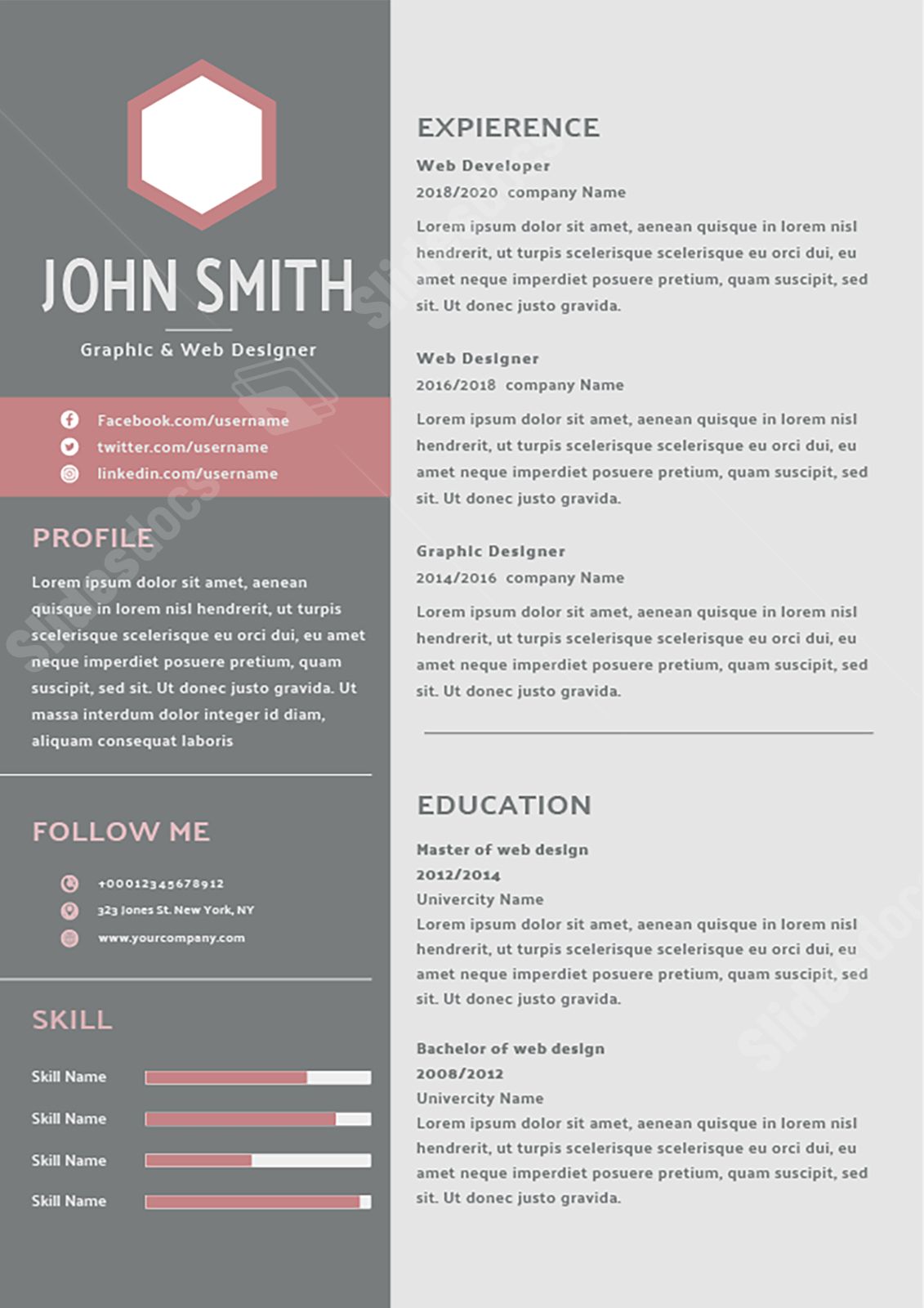 personal resume for recruitment in pink and gray word template
