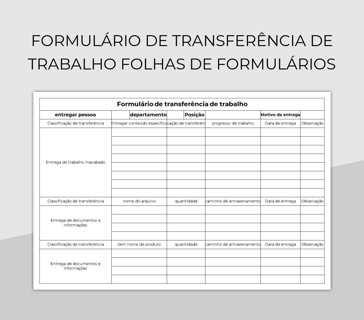 planilha Formulário De Transferência De Trabalho Folhas De Formulários e planilhas do Google