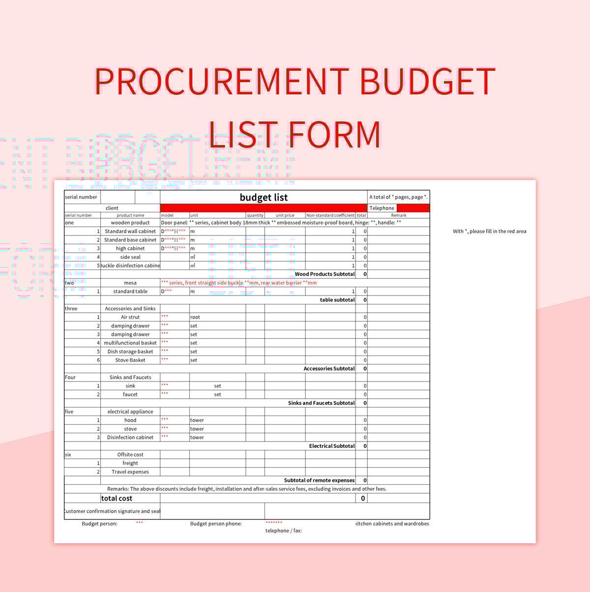 Procurement Budget List Form excel template