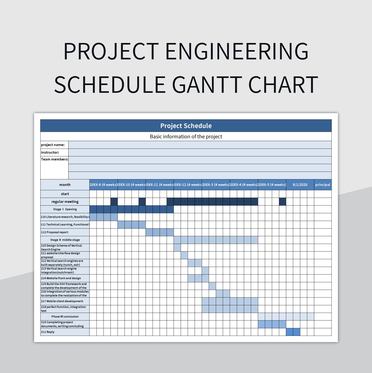 Project engineering schedule Gantt chart excel template