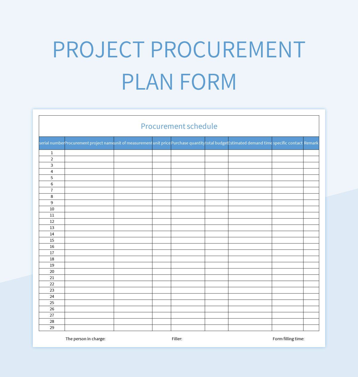 Project Procurement Plan Form excel template
