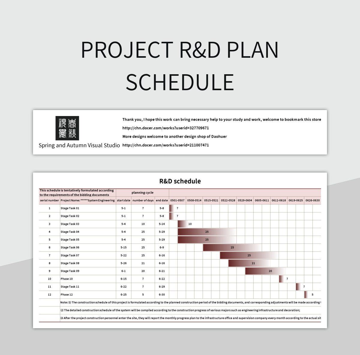 Project R&D Plan Schedule excel template