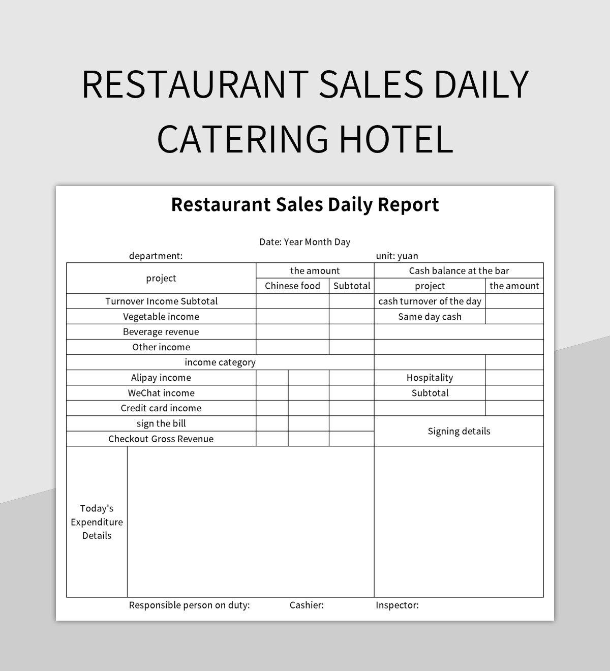 restaurant sales daily catering hotel excel template