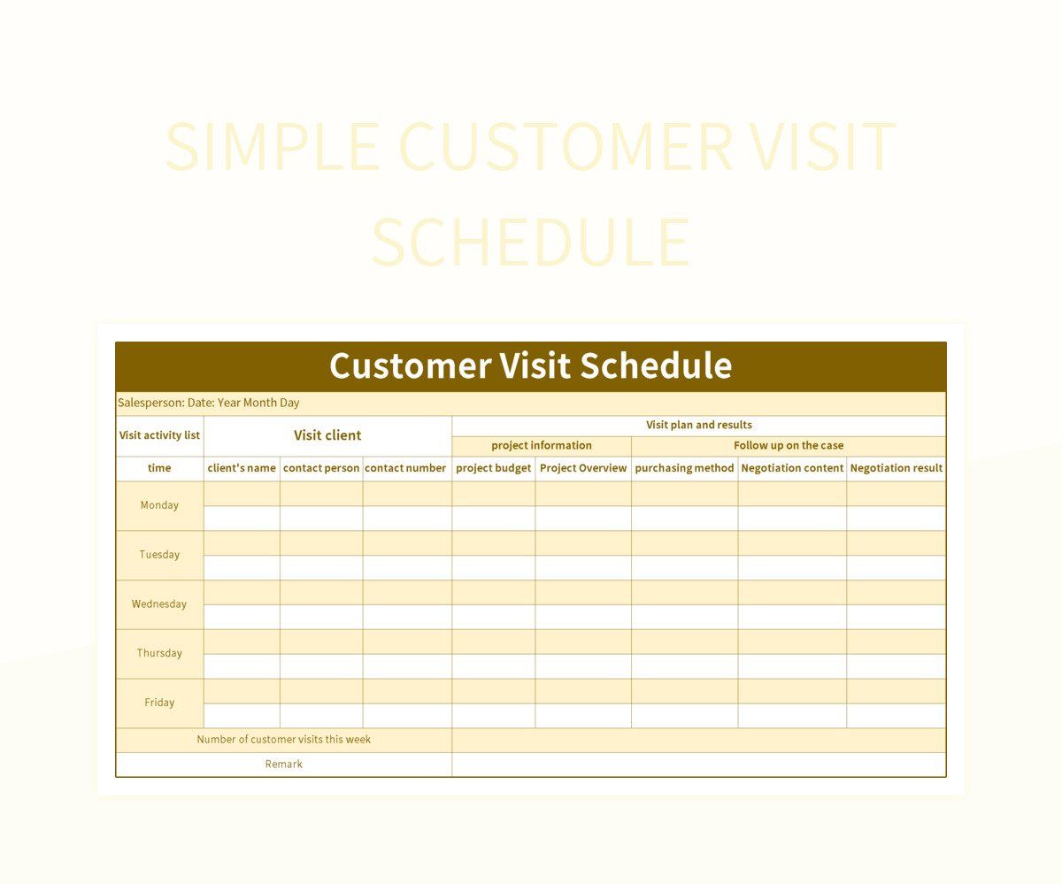 Simple customer visit schedule excel template