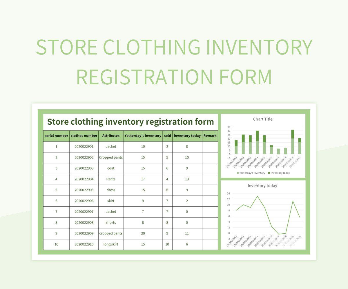 Store clothing inventory registration form excel template