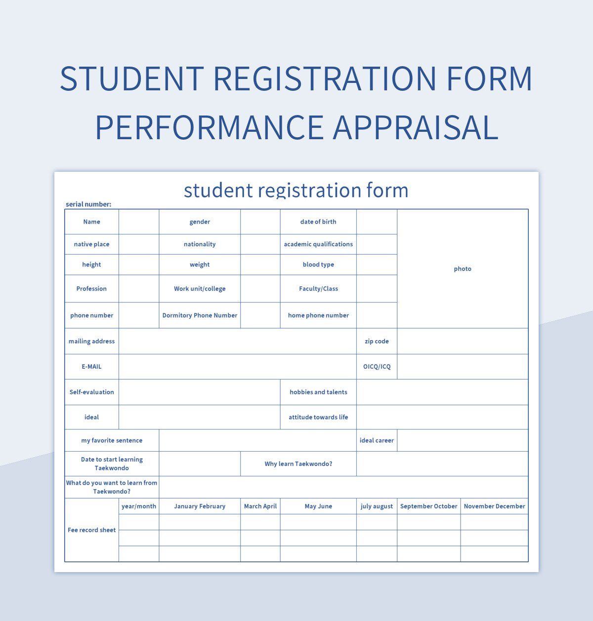 student registration form performance appraisal excel template