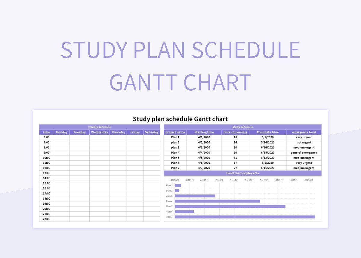 Study plan schedule Gantt chart excel template