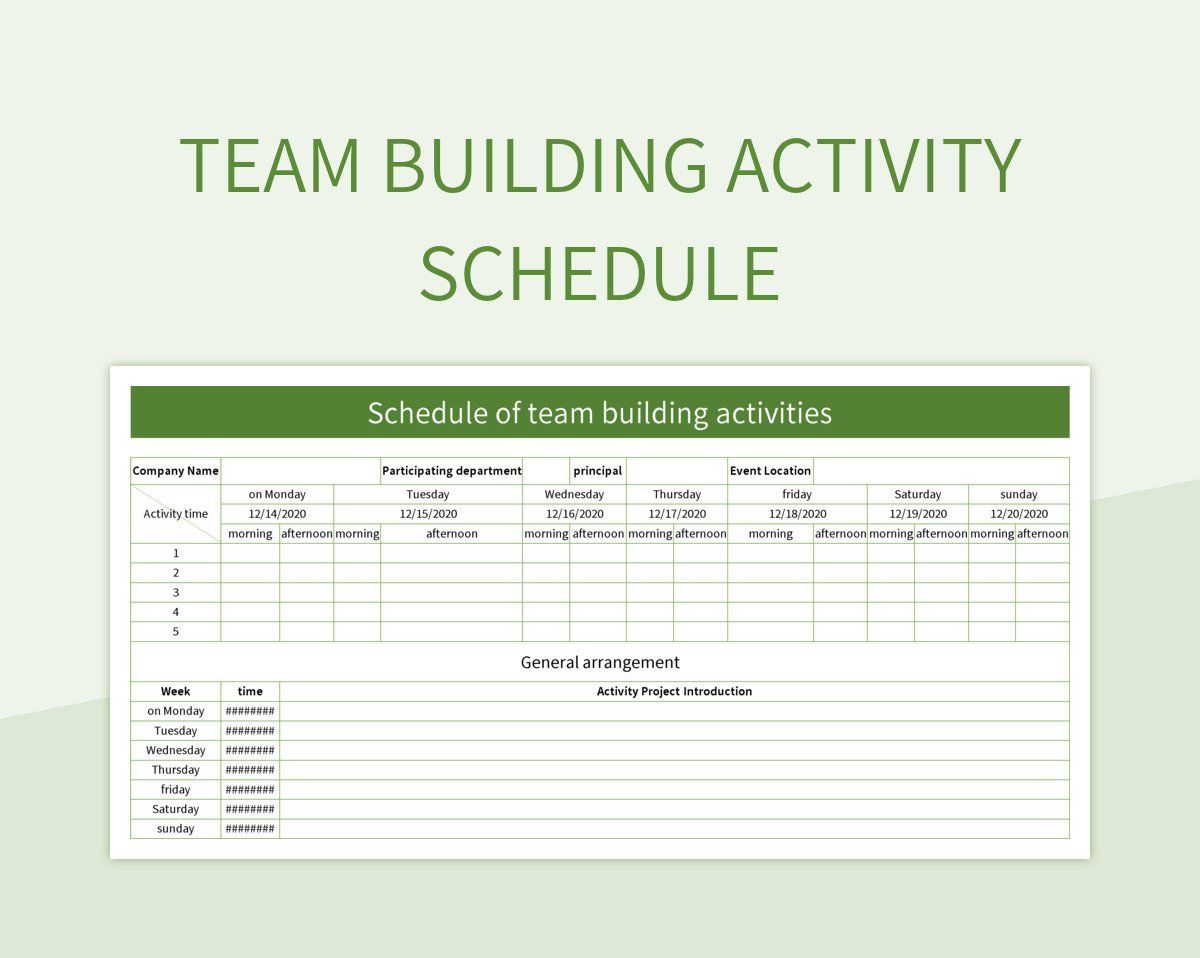Team building activity schedule excel template