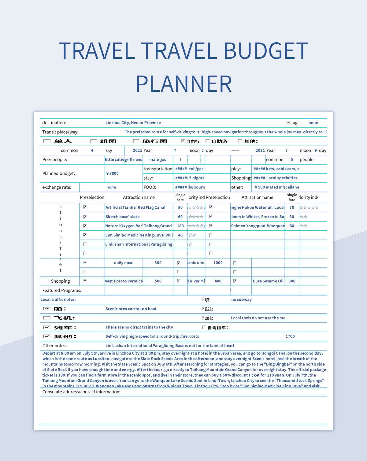 travel travel budget planner excel template