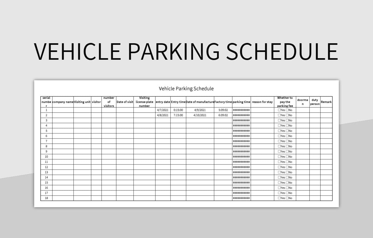 Vehicle Parking Schedule excel template