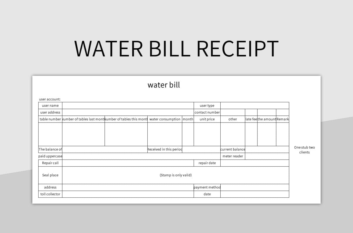 Water bill receipt excel template