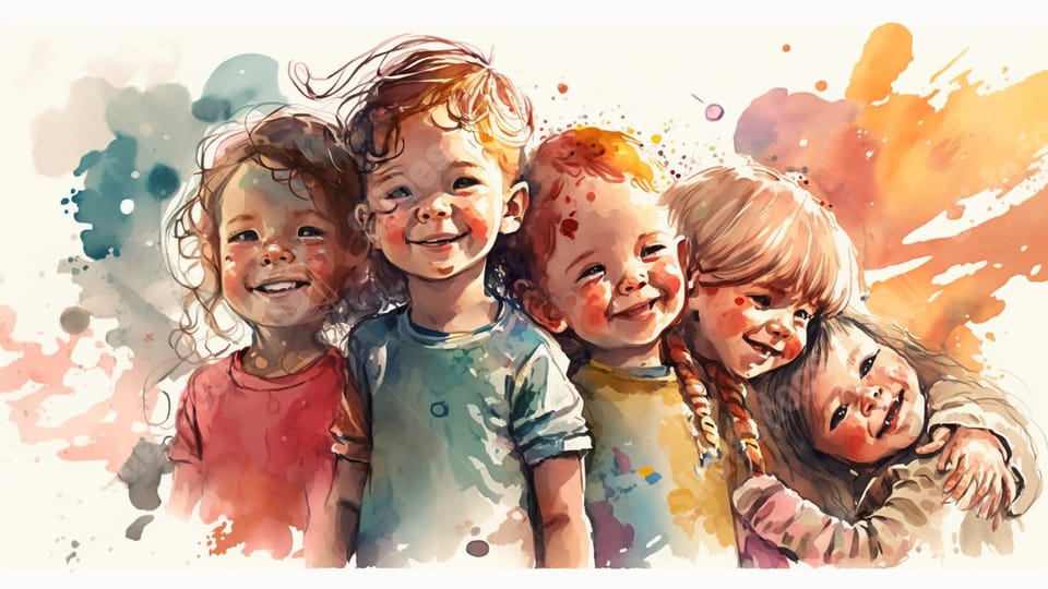 watercolor cartoon celebrating happy childrens day powerpoint background