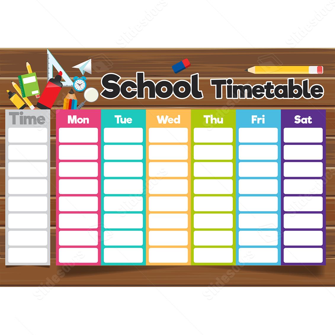 white colorful timetable week education sign cartoon cute abstract word template