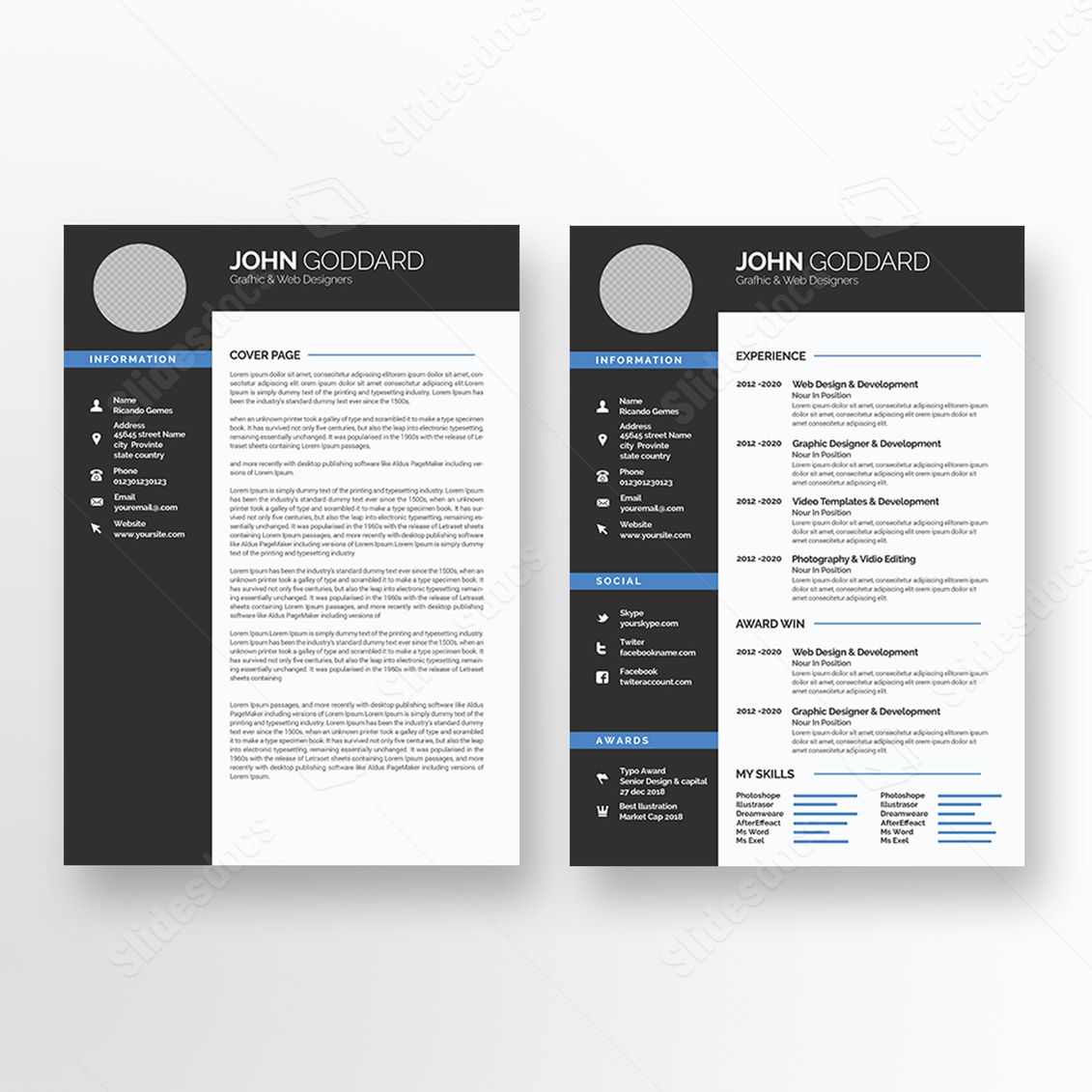 white stationery portfolio pie resume elegant simple clean word template